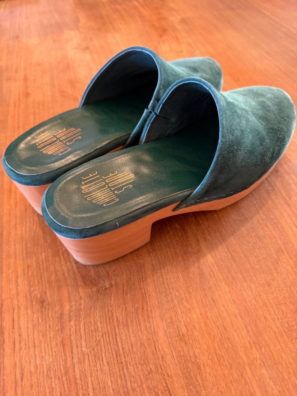 Charlotte Stone Emerald Green Suede Martino Clogs - Picture 3 of 5